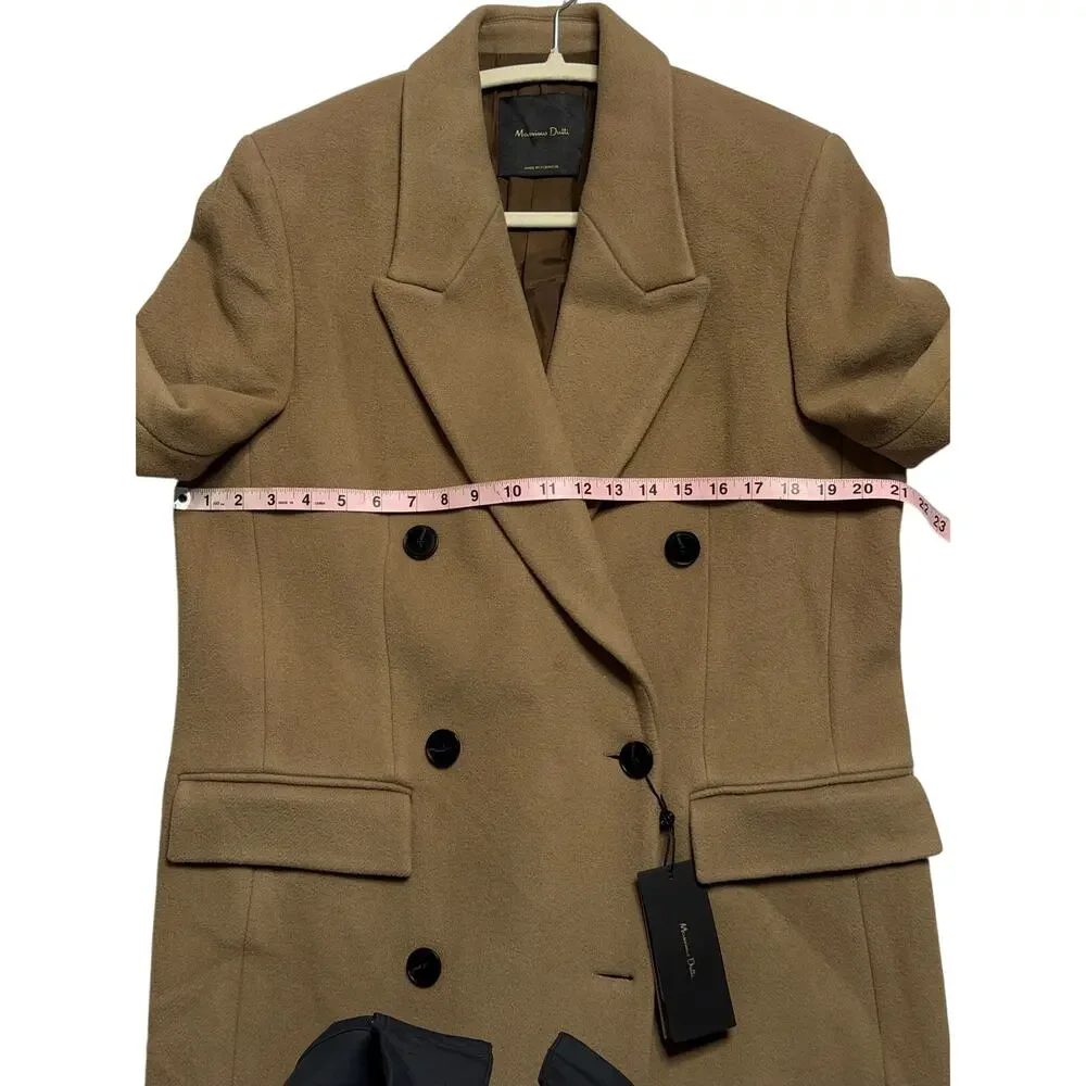 Massimo Dutti Womens Camel Beige Wool Blend Long Double Breasted Over Coat S 6